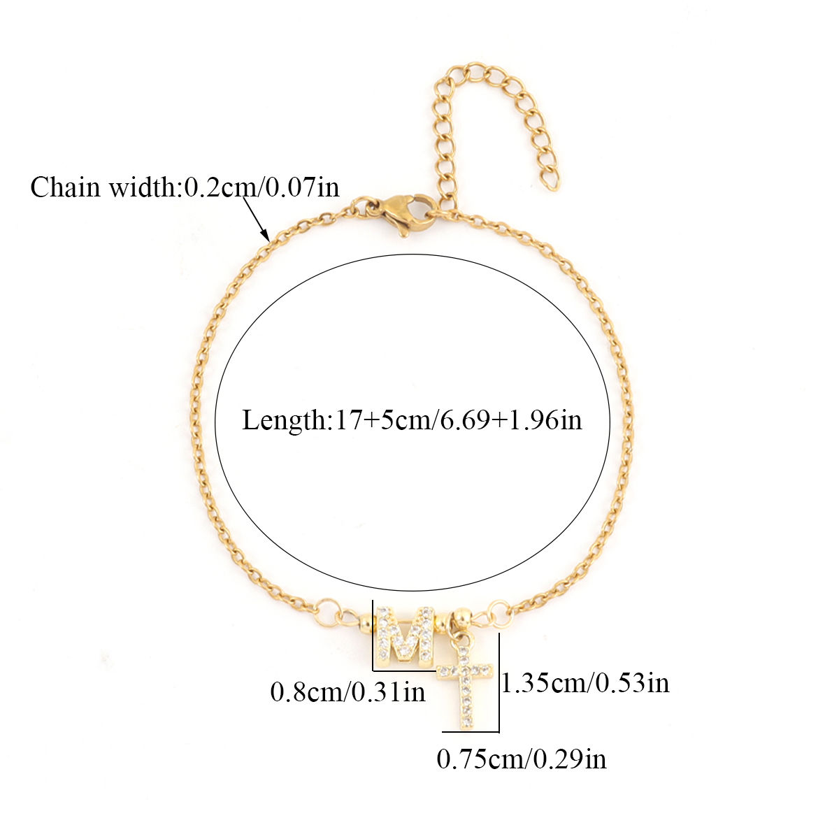 Classic Women's Initial Cross Zirconia Micro-Paved Gold Stainless Steel Bracelet Elegant Simple Style Four Seasons Suitable 2