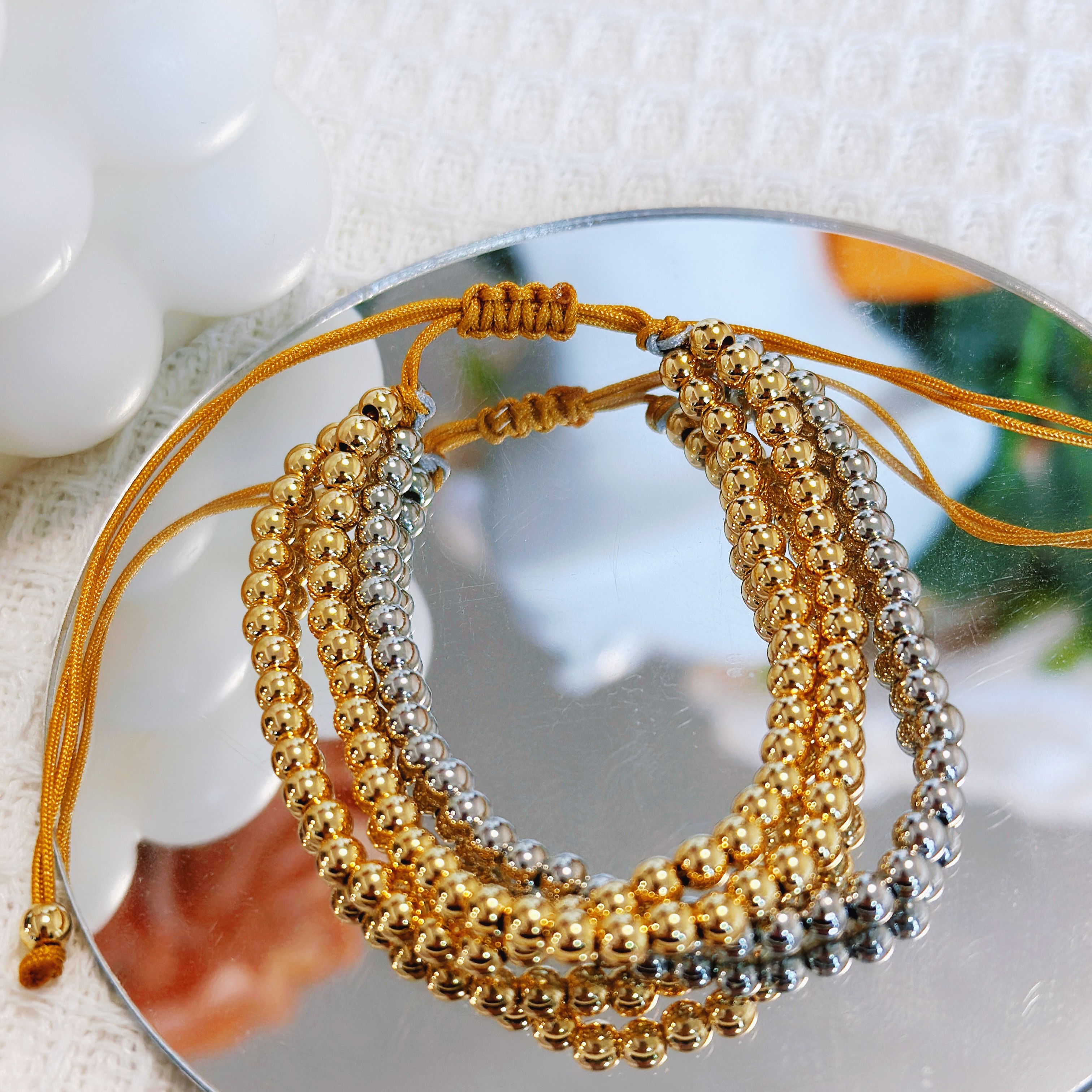 Copper 18K Gold Plated Beaded Geometric Bracelets
