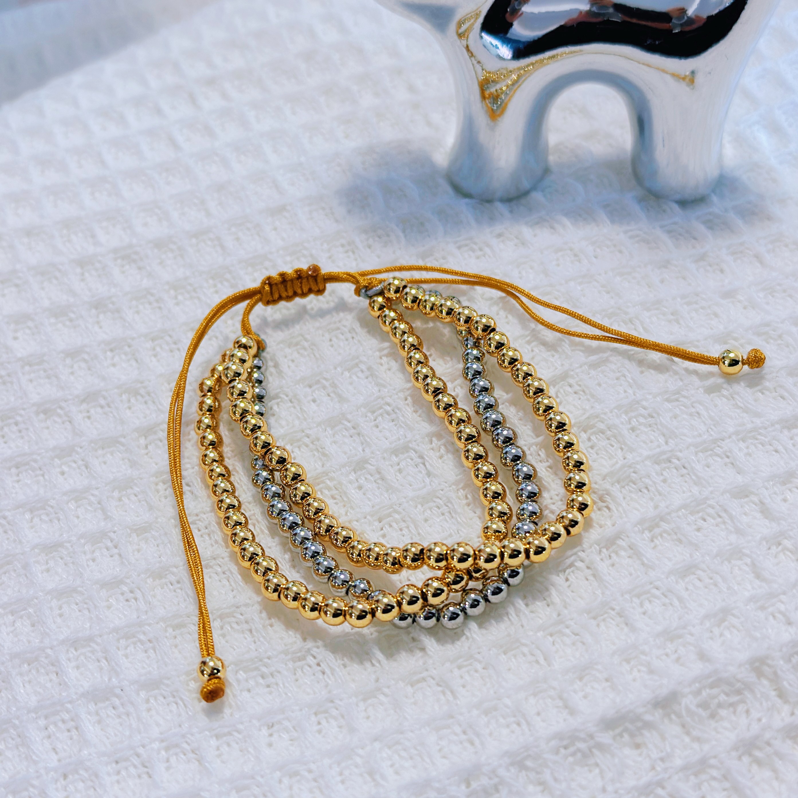 Copper 18K Gold Plated Beaded Geometric Bracelets 3