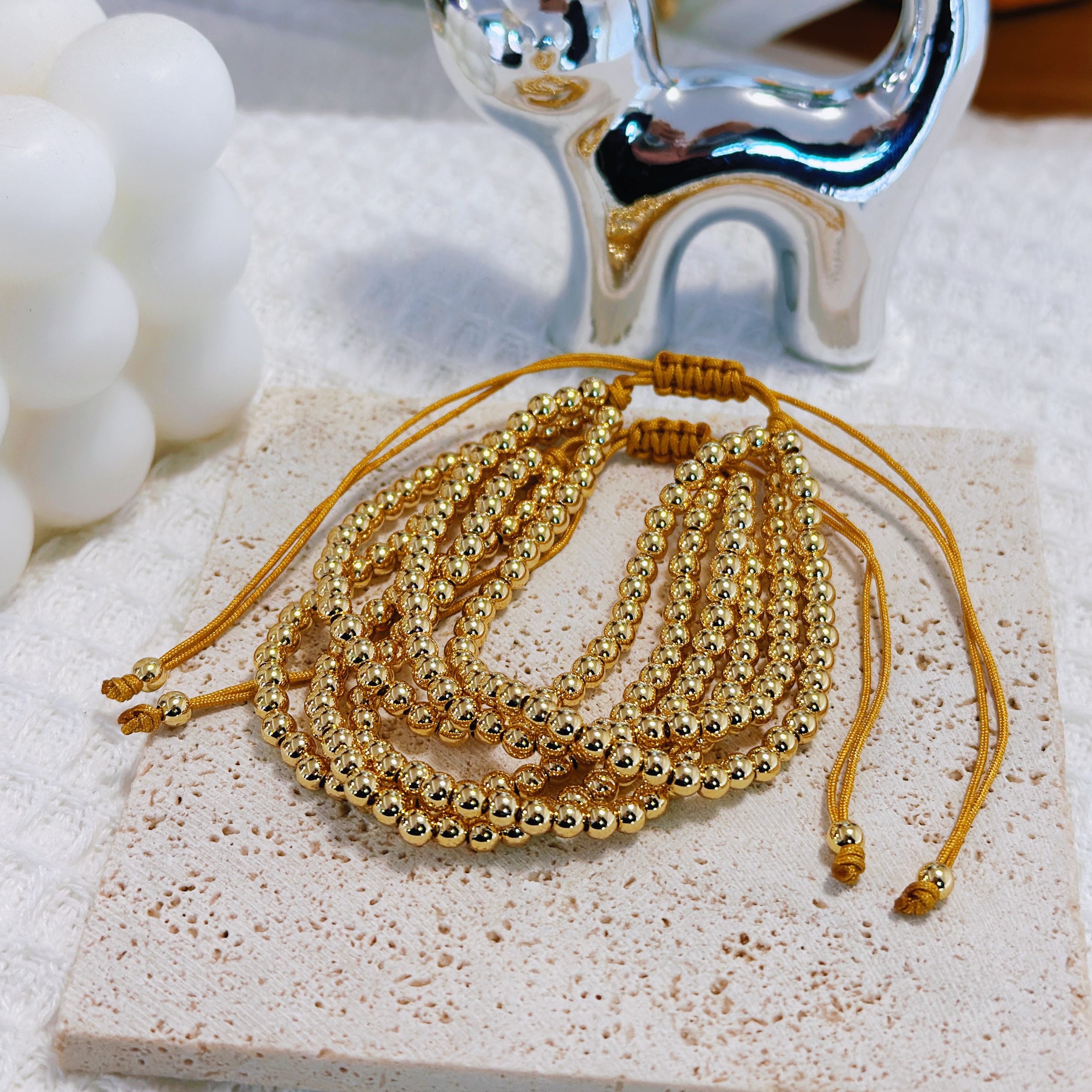 Copper 18K Gold Plated Beaded Geometric Bracelets 4