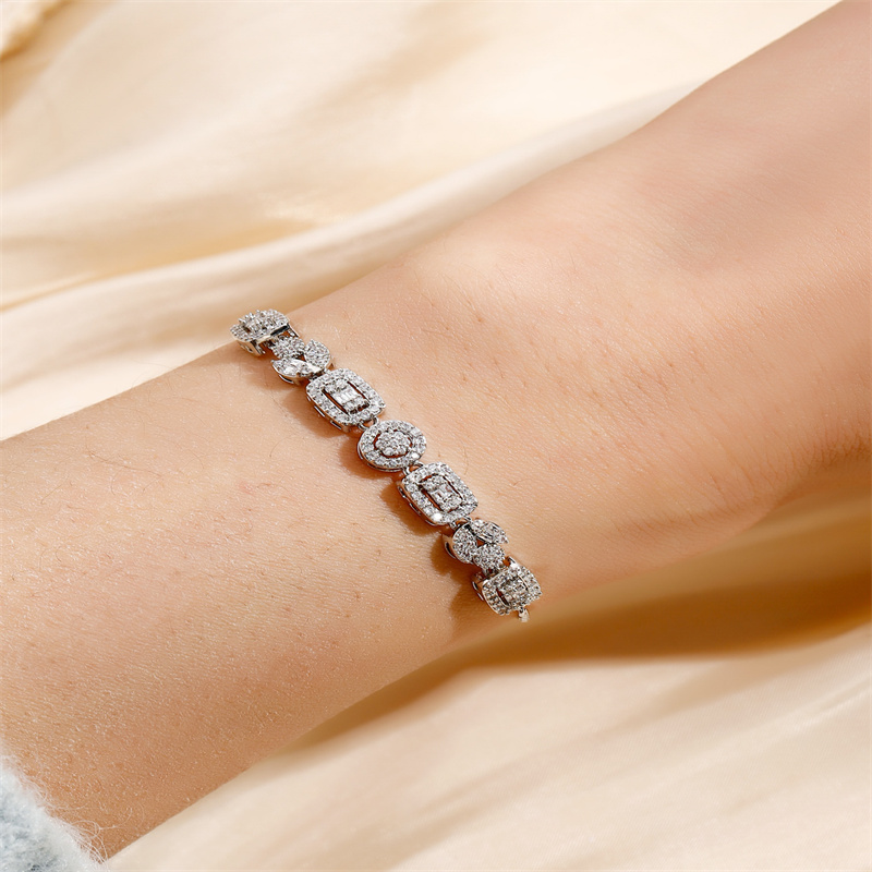 Asymmetrical Geometric Copper Bracelet For Women With 18K Gold Plated Finish And Zircon Inlay 4