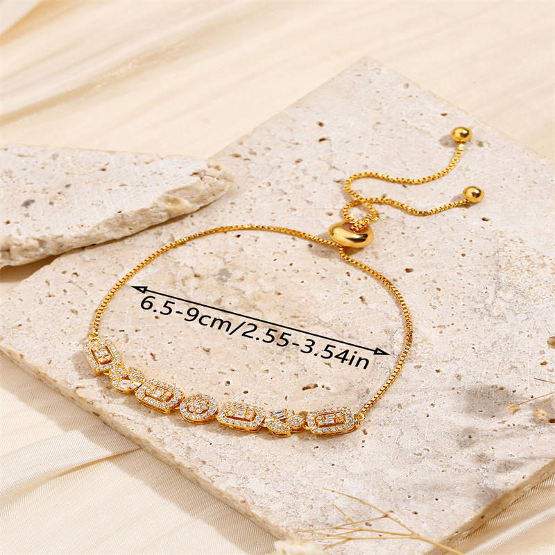 Asymmetrical Geometric Copper Bracelet For Women With 18K Gold Plated Finish And Zircon Inlay 5