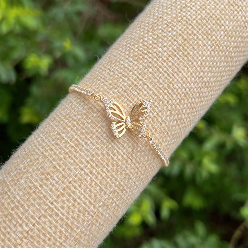 Butterfly Zircon Bracelet For Women With Copper Pendant, 18K Gold Plated Ball Chain 4