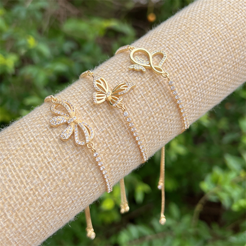 Butterfly Zircon Bracelet For Women With Copper Pendant, 18K Gold Plated Ball Chain 6