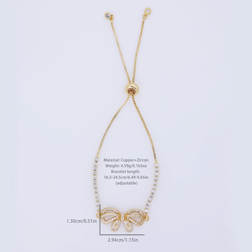 Butterfly Zircon Bracelet For Women With Copper Pendant, 18K Gold Plated Ball Chain 7