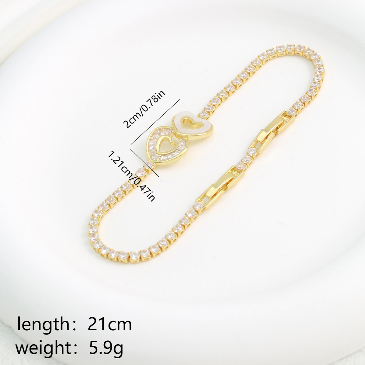 Copper 18K Gold Plated Inlay Heart Shape Zircon Bracelets 2