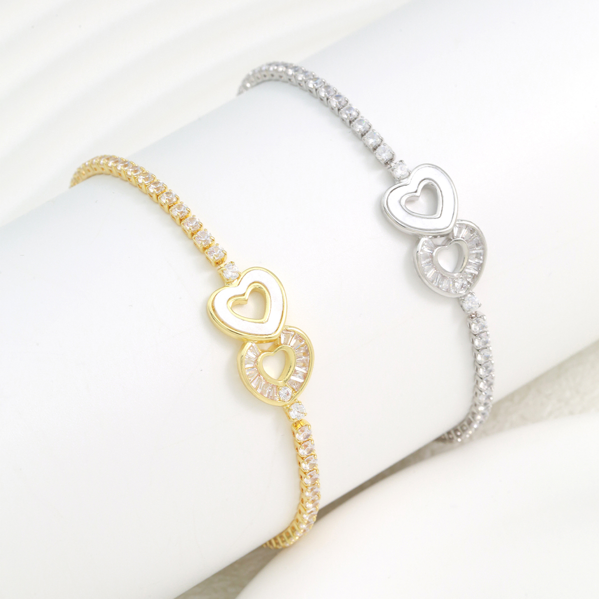 Copper 18K Gold Plated Inlay Heart Shape Zircon Bracelets 5