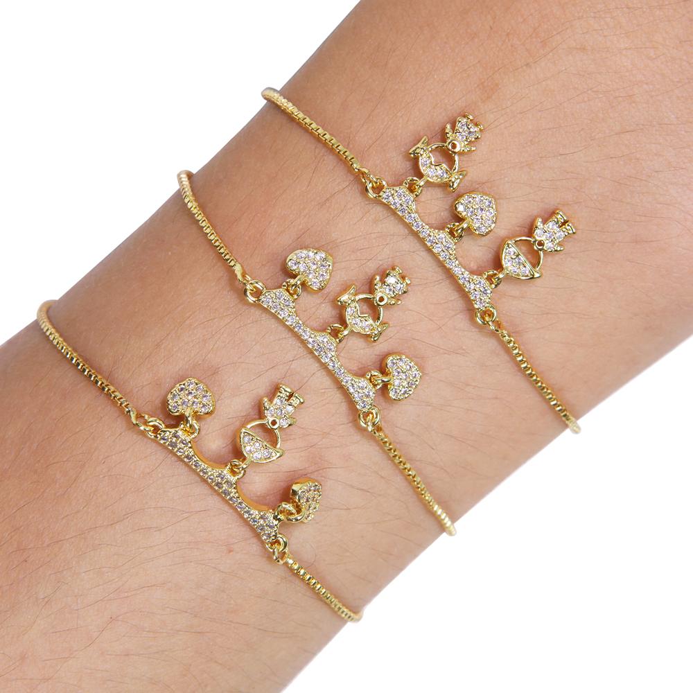 Unisex Human Pattern Bracelet In 18K Gold Plated Copper With Zircon Electroplated Design 2