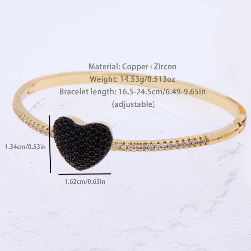 Heart Shape Bangle For Women With Buckle Design, 18K Gold Plated Featuring Artificial Zircon And PVD Vacuum Plating 8