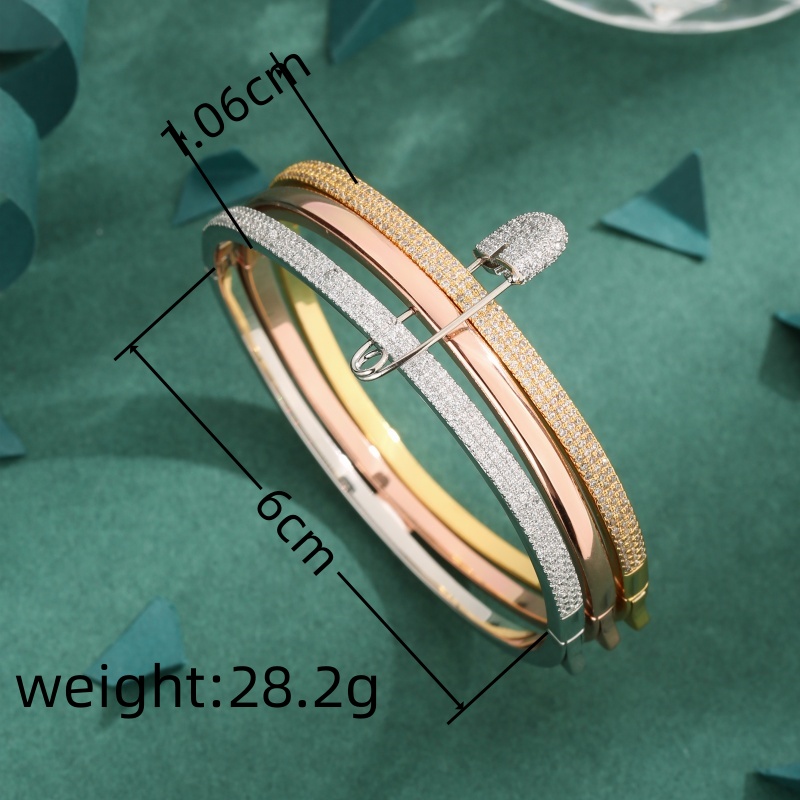 Electroplated Copper Bangle Pin For Women With 18K Gold Water Plating And Zircon Inlay 2
