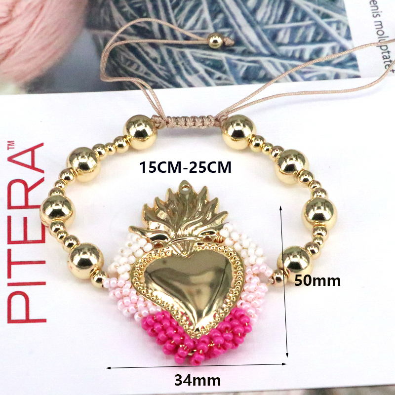 Heart Shape Copper Bracelet With Beading Design, 18K Gold Plated Copper Chain For Women 4