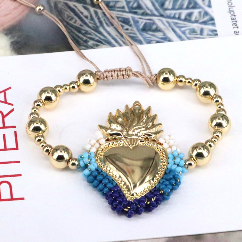 Heart Shape Copper Bracelet With Beading Design, 18K Gold Plated Copper Chain For Women 5