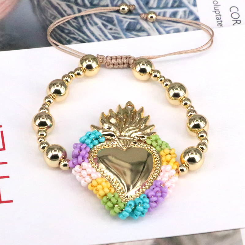 Heart Shape Copper Bracelet With Beading Design, 18K Gold Plated Copper Chain For Women 6