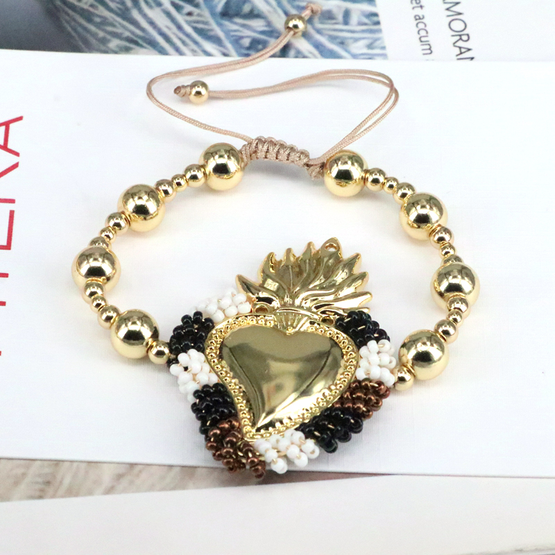 Heart Shape Copper Bracelet With Beading Design, 18K Gold Plated Copper Chain For Women 8