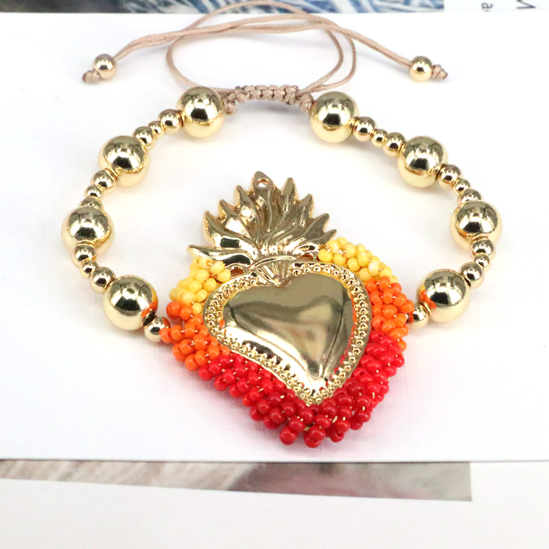 Heart Shape Copper Bracelet With Beading Design, 18K Gold Plated Copper Chain For Women 9