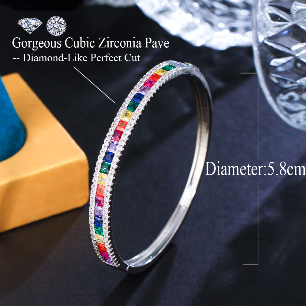 1 Copper Style Bracelet Delicate Colorful Jewelry Cubic Zirconia Crystal Rainbow Color Bracelet For Women Wedding Bride Luxury Accessories Suitable For Women Wedding Or Date Wear 2
