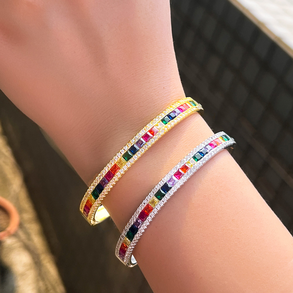1 Copper Style Bracelet Delicate Colorful Jewelry Cubic Zirconia Crystal Rainbow Color Bracelet For Women Wedding Bride Luxury Accessories Suitable For Women Wedding Or Date Wear 9