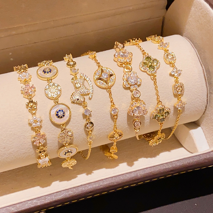 Starburst Copper Bracelet For Women With Mother-of-pearl Shell Inlay In Vintage Style Gold 2