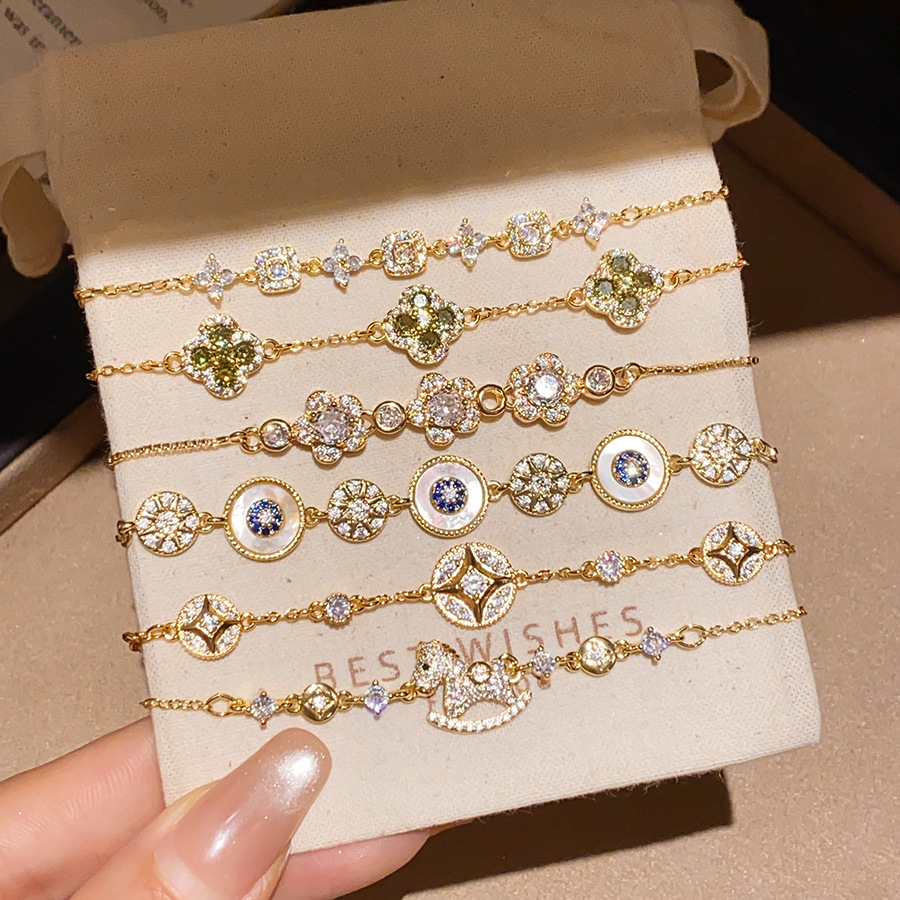 Starburst Copper Bracelet For Women With Mother-of-pearl Shell Inlay In Vintage Style Gold 3