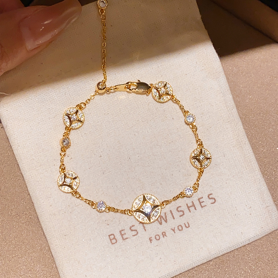 Starburst Copper Bracelet For Women With Mother-of-pearl Shell Inlay In Vintage Style Gold 4