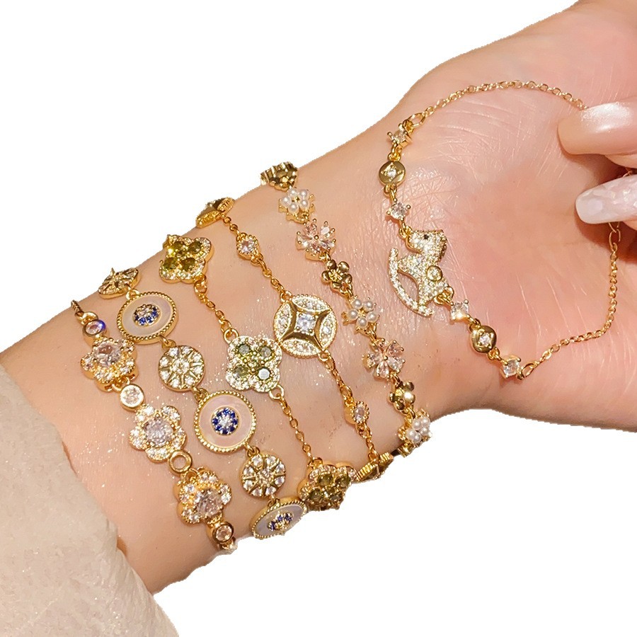 Starburst Copper Bracelet For Women With Mother-of-pearl Shell Inlay In Vintage Style Gold 5