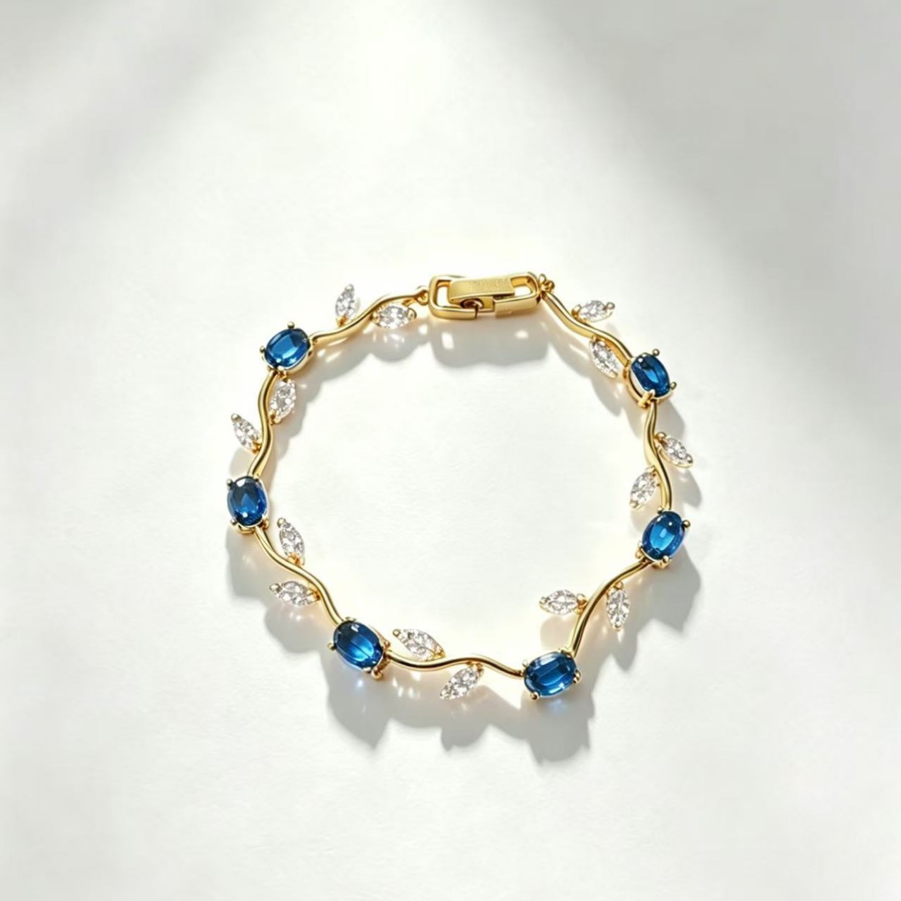 Sweet Leaf Copper Bracelet For Women With Zircon Inlay In Gold