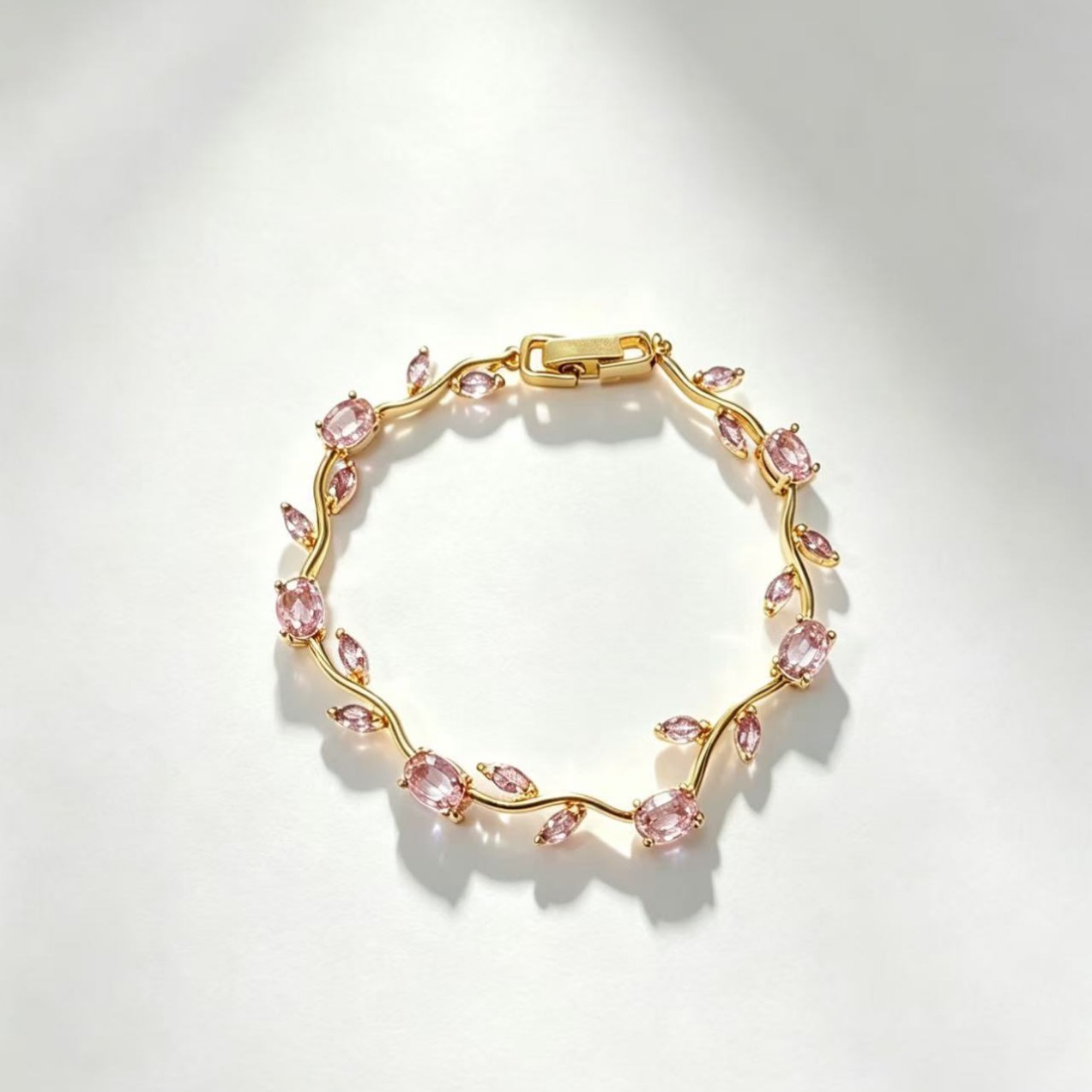 Sweet Leaf Copper Bracelet For Women With Zircon Inlay In Gold 2