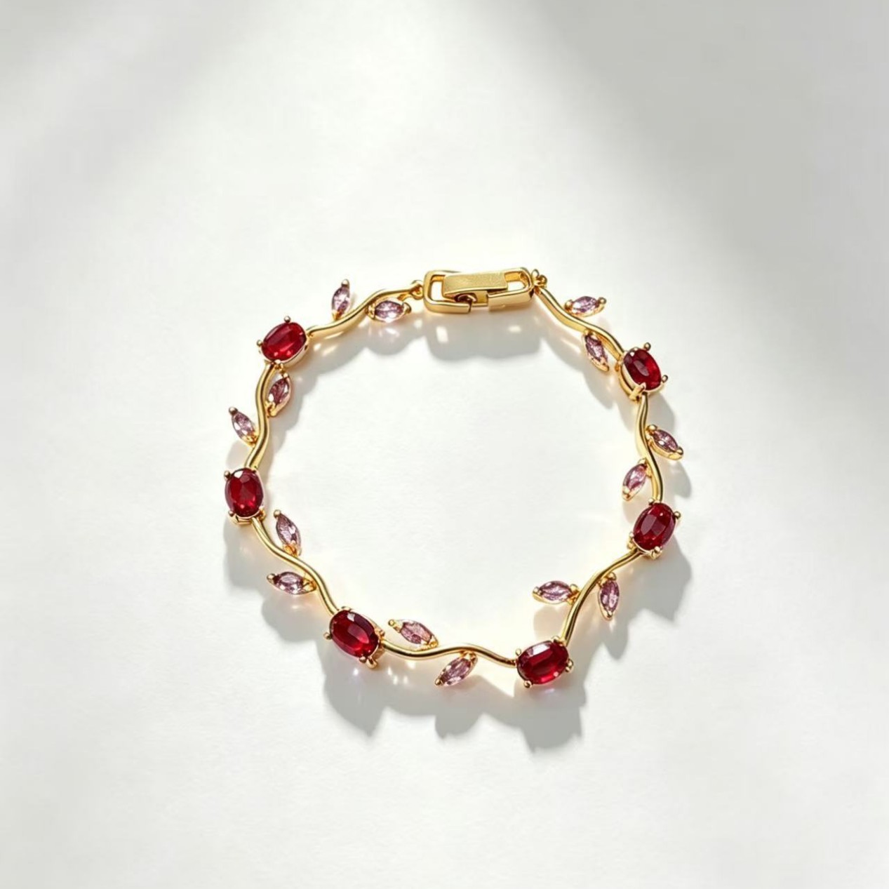 Sweet Leaf Copper Bracelet For Women With Zircon Inlay In Gold 3