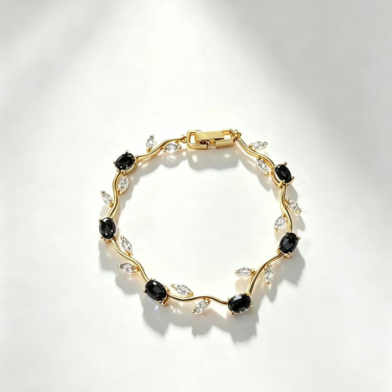 Sweet Leaf Copper Bracelet For Women With Zircon Inlay In Gold 4