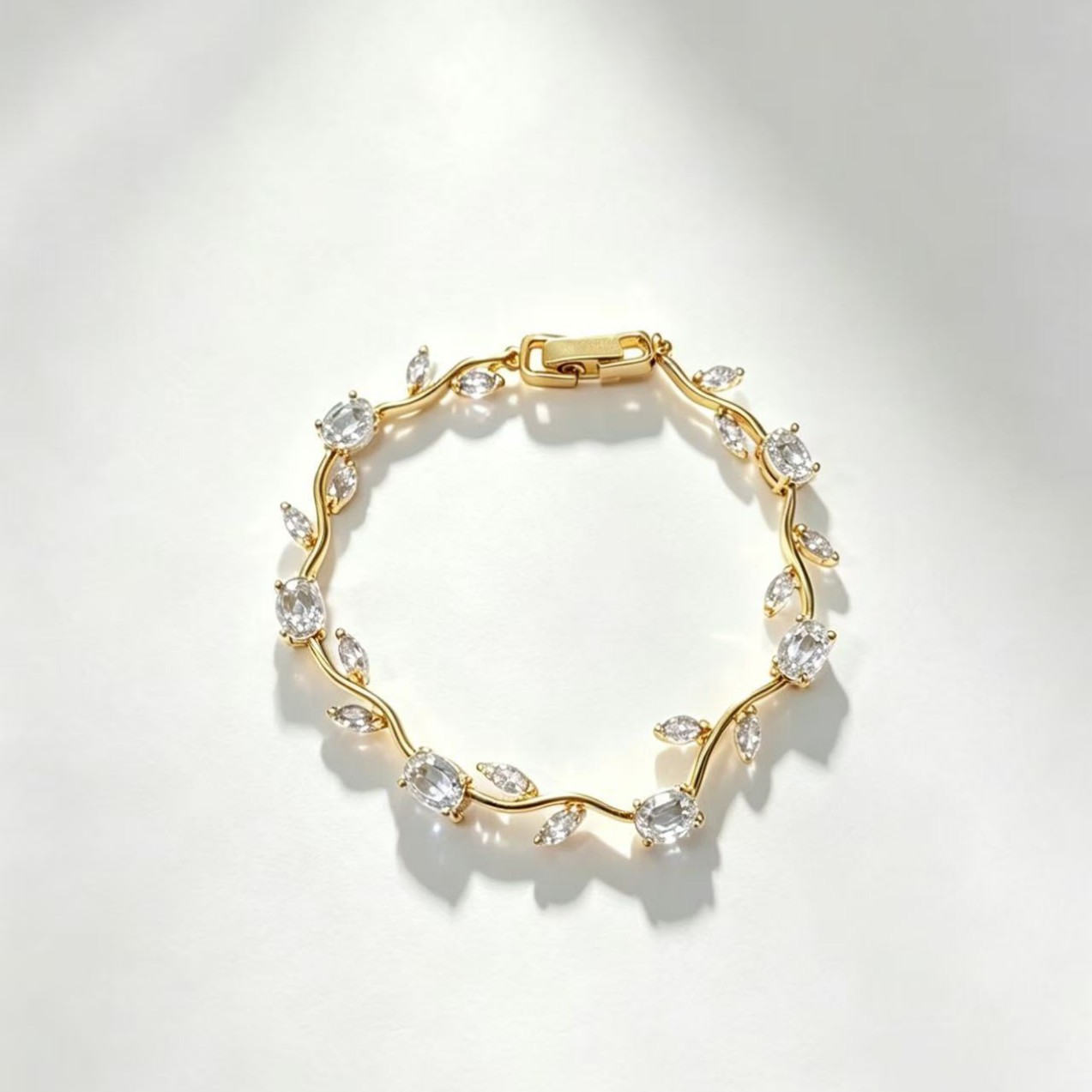 Sweet Leaf Copper Bracelet For Women With Zircon Inlay In Gold 5