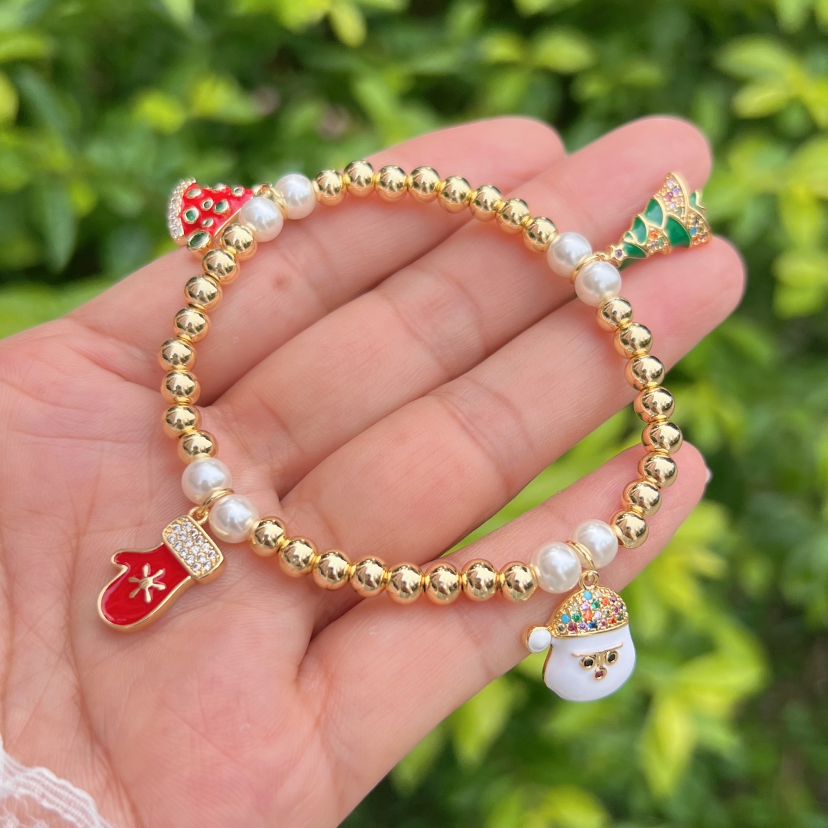 Copper Christmas Tree Santa Claus Multi Charms Bracelet
