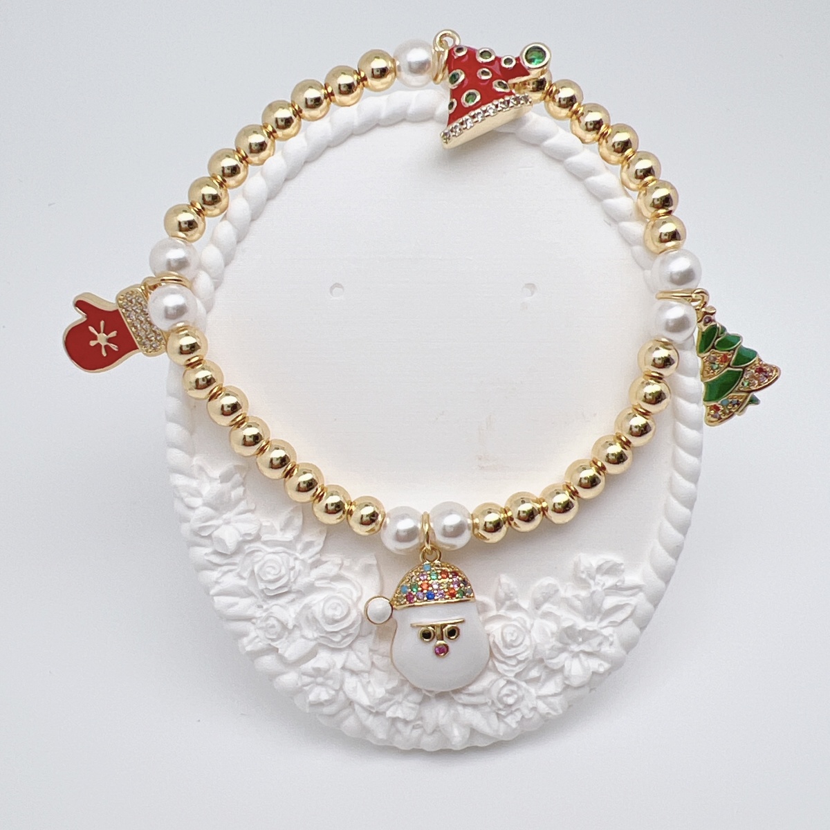 Copper Christmas Tree Santa Claus Multi Charms Bracelet 3