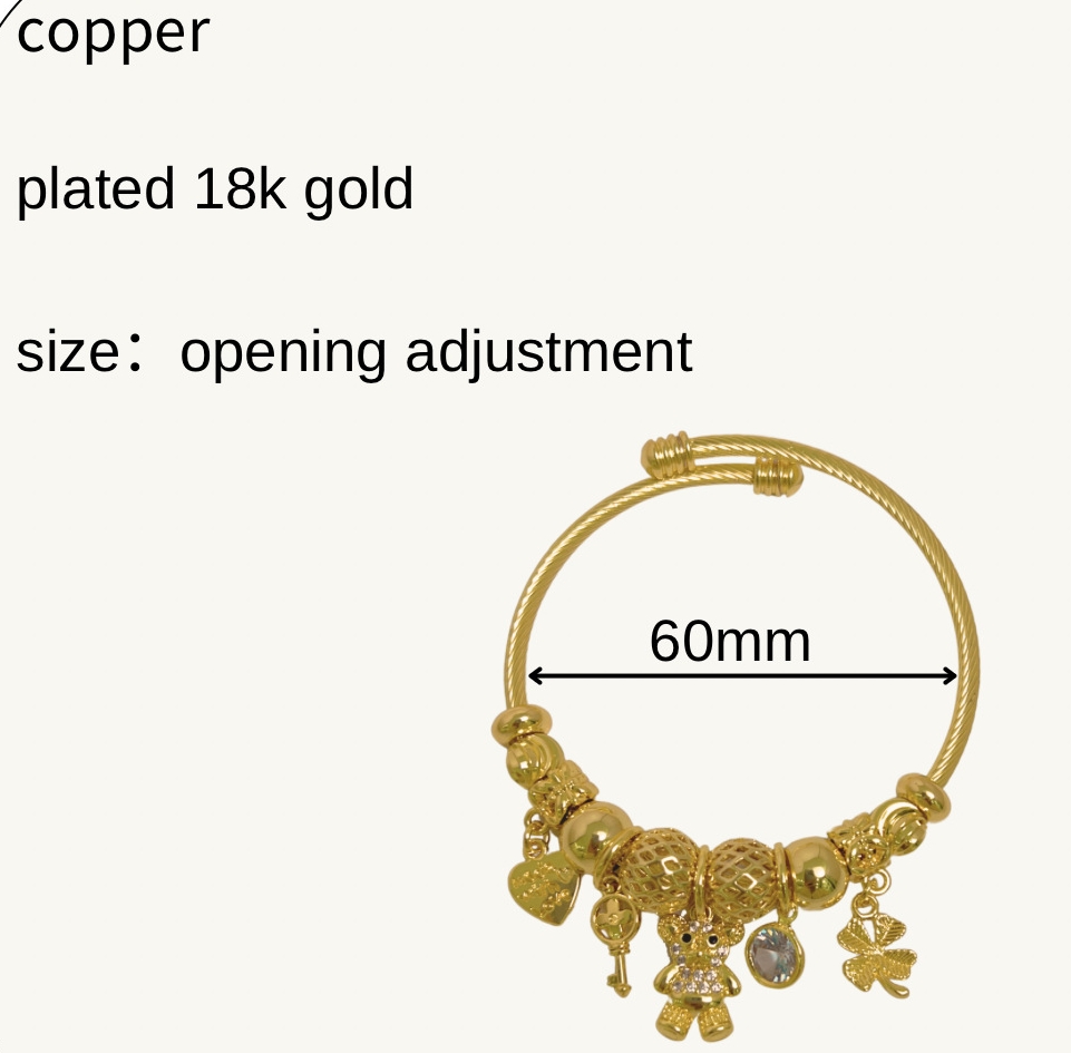 Heart Shape Copper Bangle For Women With Copper Chain And Pendant, 1 Piece 2