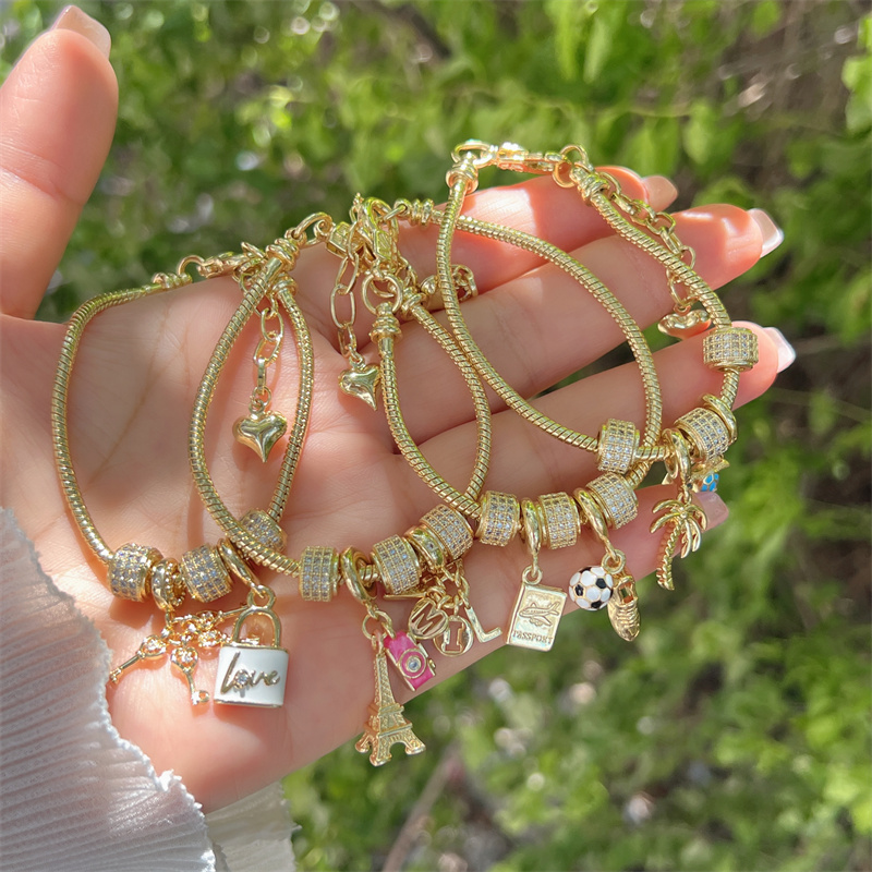 Unisex Soccer Copper Bracelet With 18K Real Gold Plated Finish And 0.03µm Thickness, Perfect For Vacation