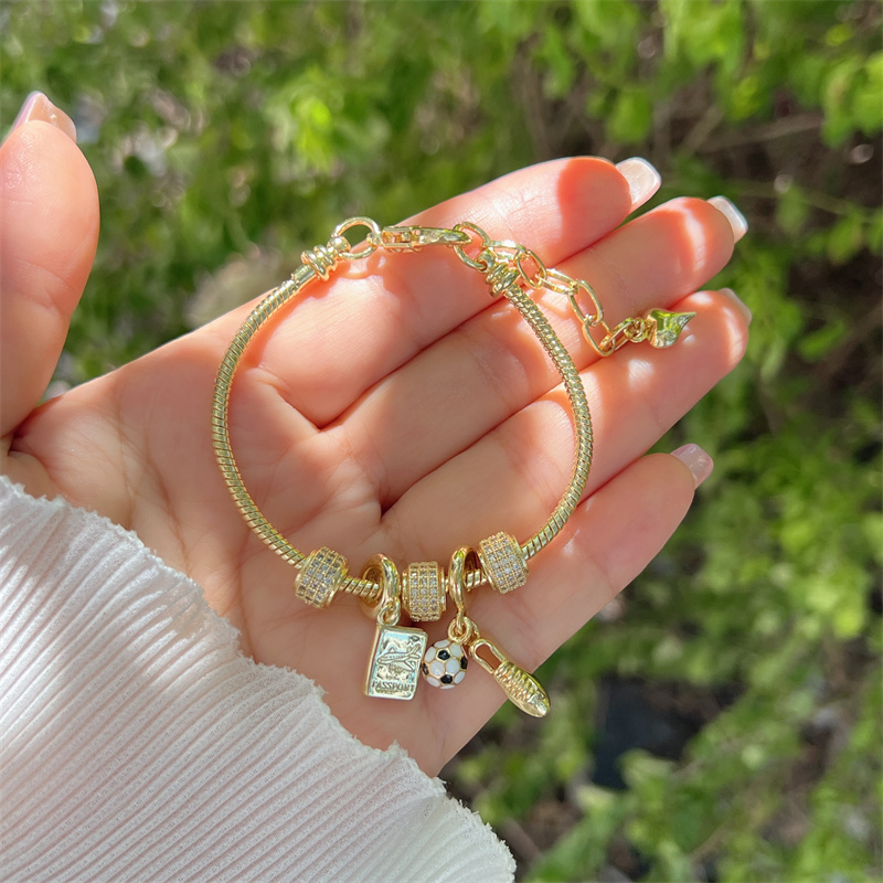Unisex Soccer Copper Bracelet With 18K Real Gold Plated Finish And 0.03µm Thickness, Perfect For Vacation 5