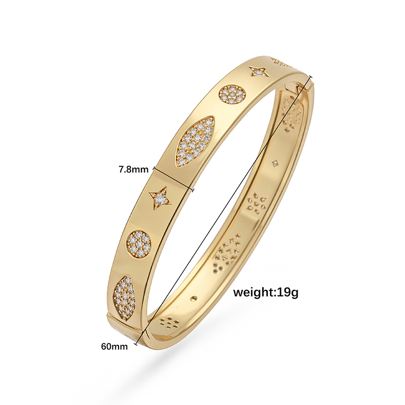 Copper Inlaid Zircon Starry Sky Star Buckle Bracelet Star Heart Bangle 18K Gold Plated 3