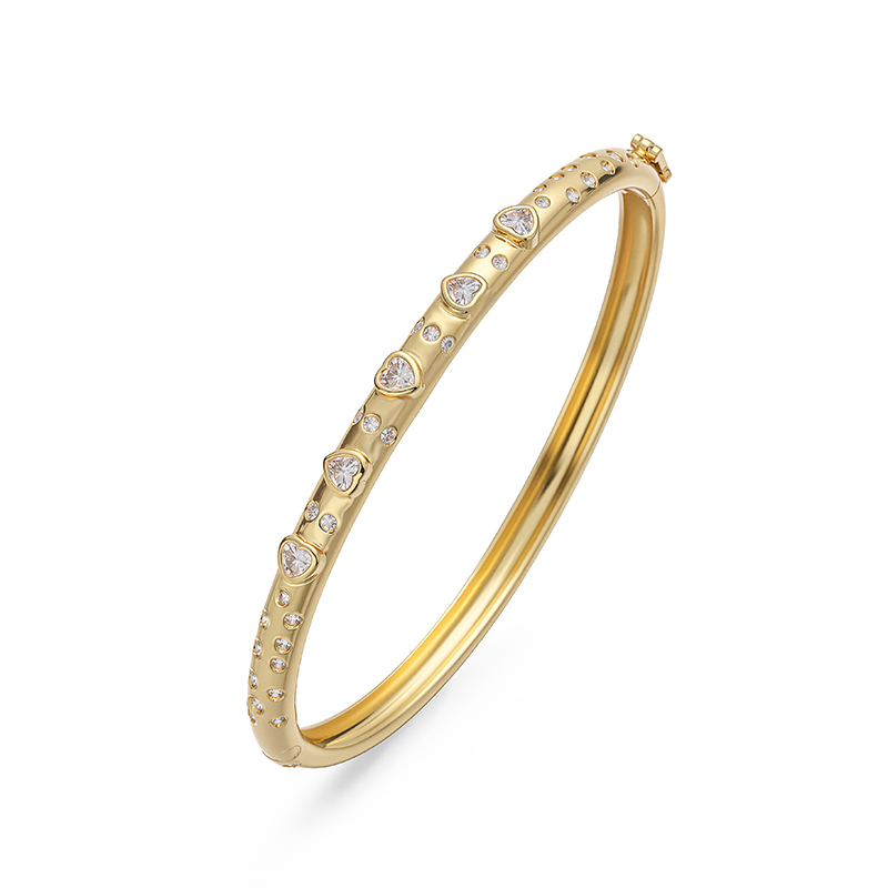 Copper Inlaid Zircon Starry Sky Star Buckle Bracelet Star Heart Bangle 18K Gold Plated 6