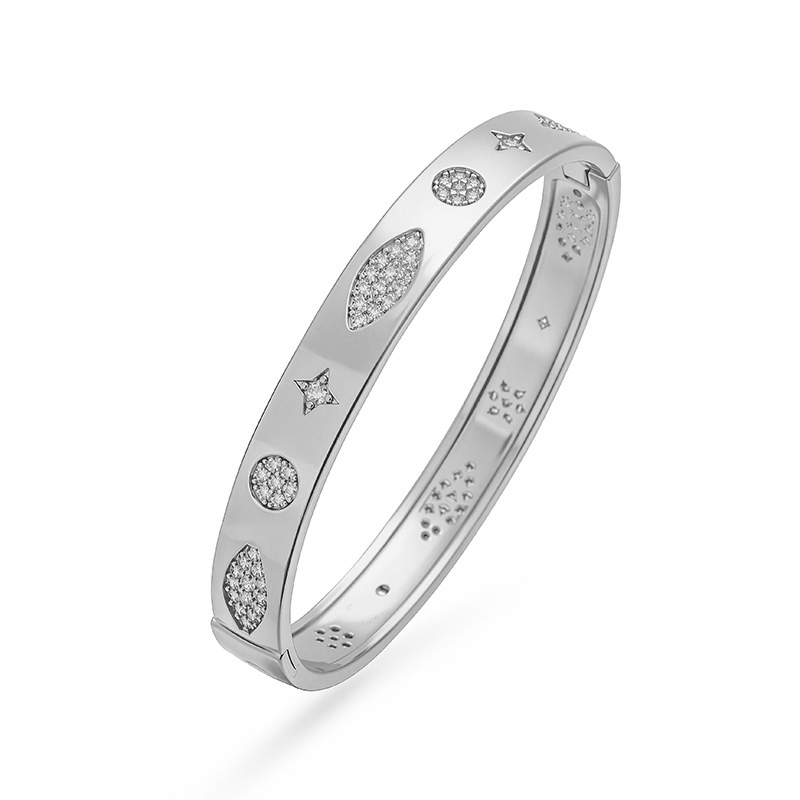Copper Inlaid Zircon Starry Sky Star Buckle Bracelet Star Heart Bangle 18K Gold Plated 10