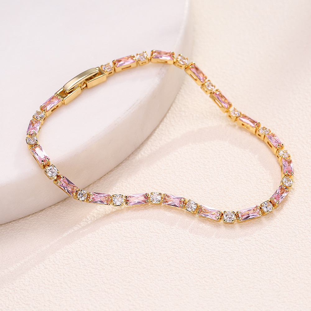 Geometric Copper Bracelets For Women Featuring Inlay Design With Zircon And Copper Pendant 2