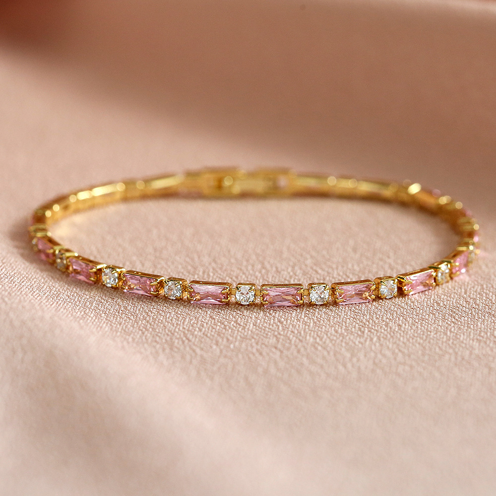 Geometric Copper Bracelets For Women Featuring Inlay Design With Zircon And Copper Pendant 3