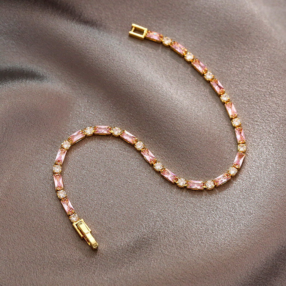 Geometric Copper Bracelets For Women Featuring Inlay Design With Zircon And Copper Pendant 4