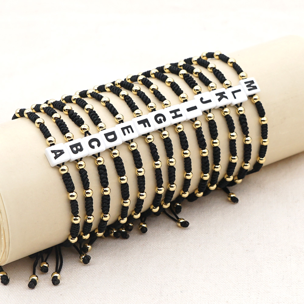 Copper Letter Beading Drawstring Bracelet For Women With Rope Chain Cord In Chain Design