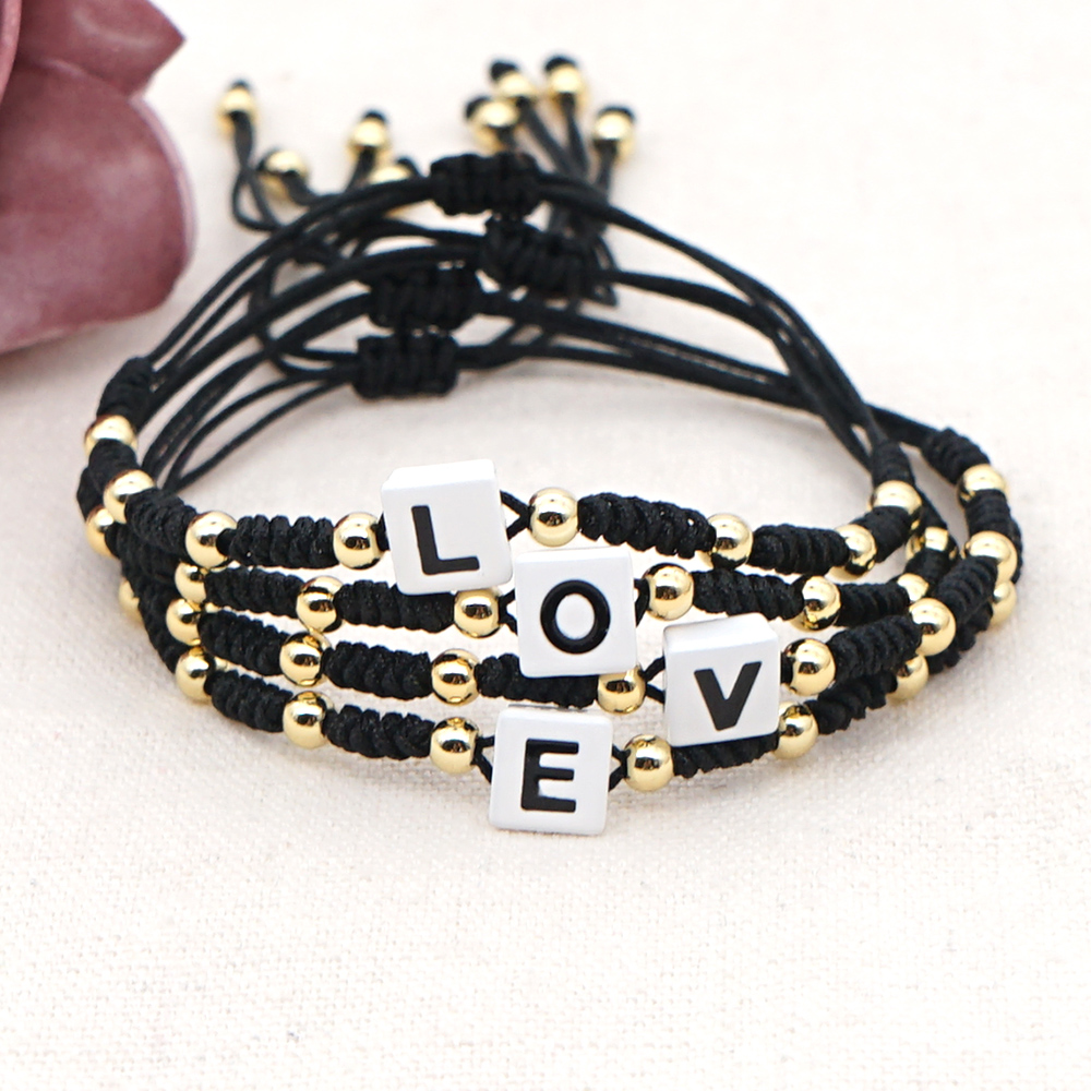 Copper Letter Beading Drawstring Bracelet For Women With Rope Chain Cord In Chain Design 3
