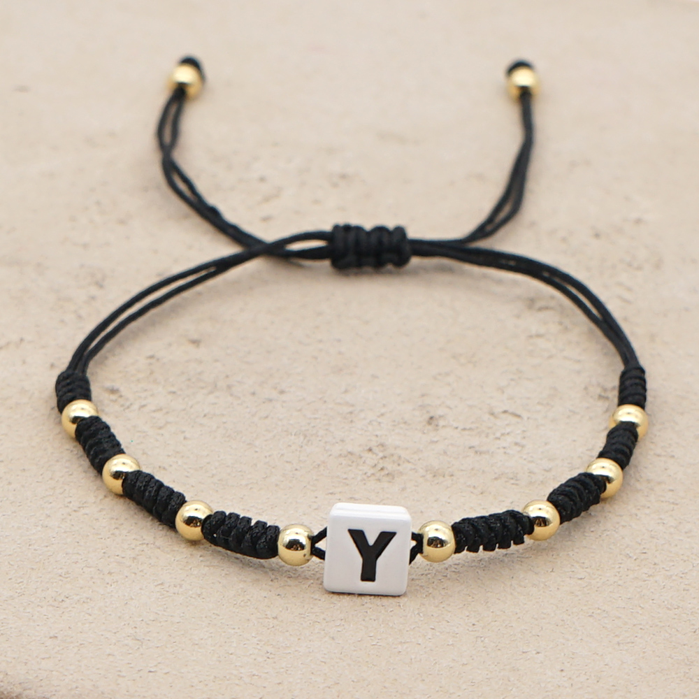 Copper Letter Beading Drawstring Bracelet For Women With Rope Chain Cord In Chain Design 5
