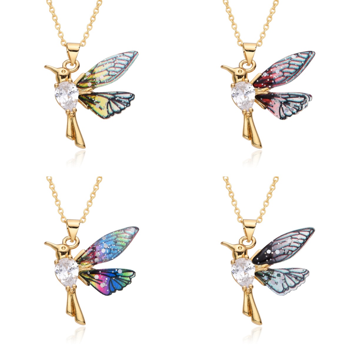 Wholesale Jewelry Sweet Simple Style Mermaid Hummingbird Copper Pendant Necklace