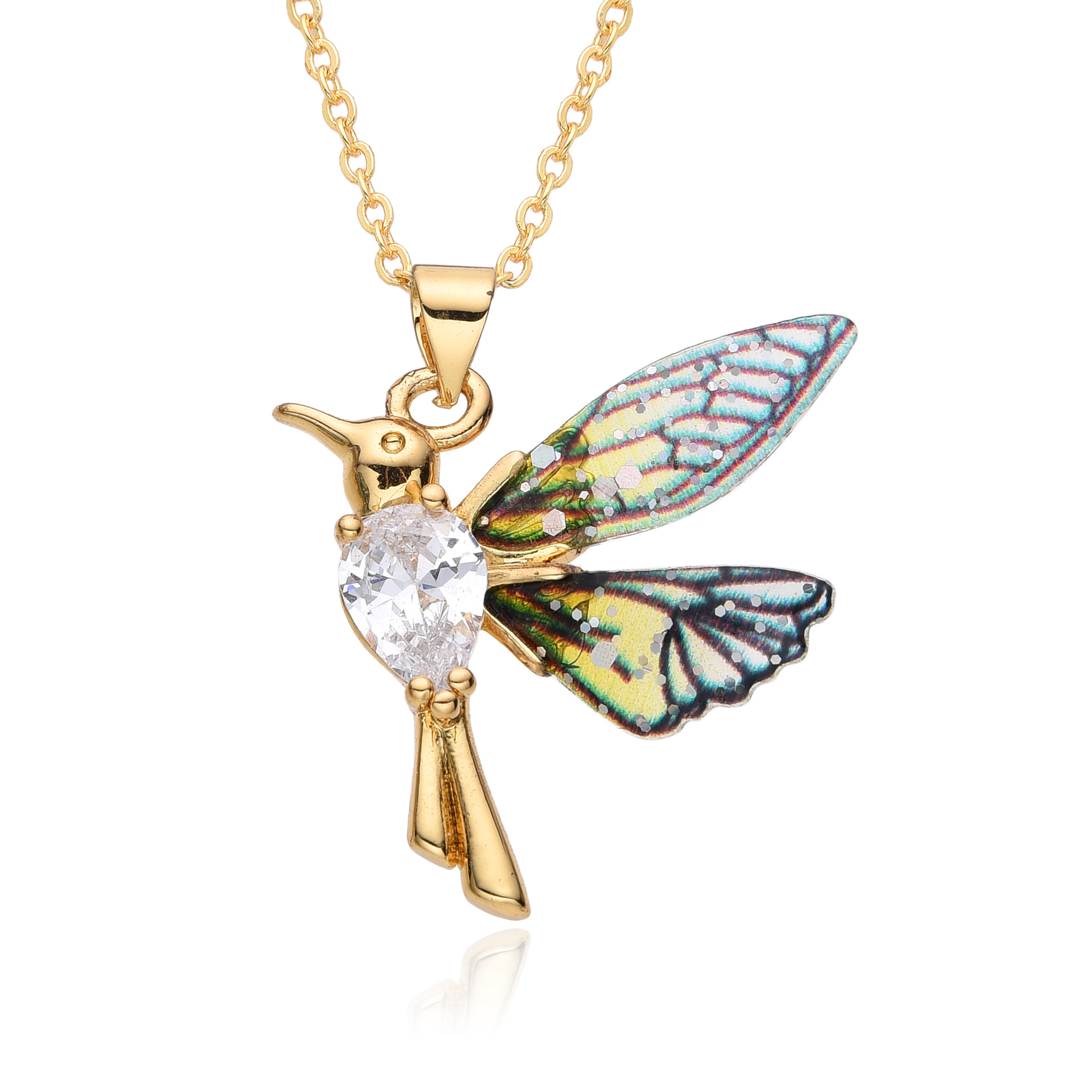 Wholesale Jewelry Sweet Simple Style Mermaid Hummingbird Copper Pendant Necklace 2