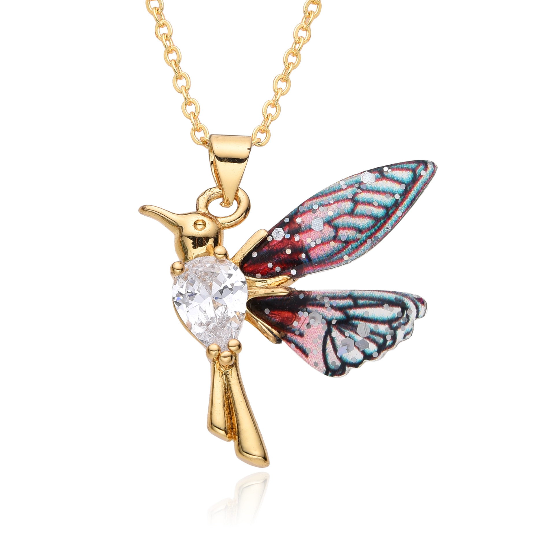 Wholesale Jewelry Sweet Simple Style Mermaid Hummingbird Copper Pendant Necklace 3