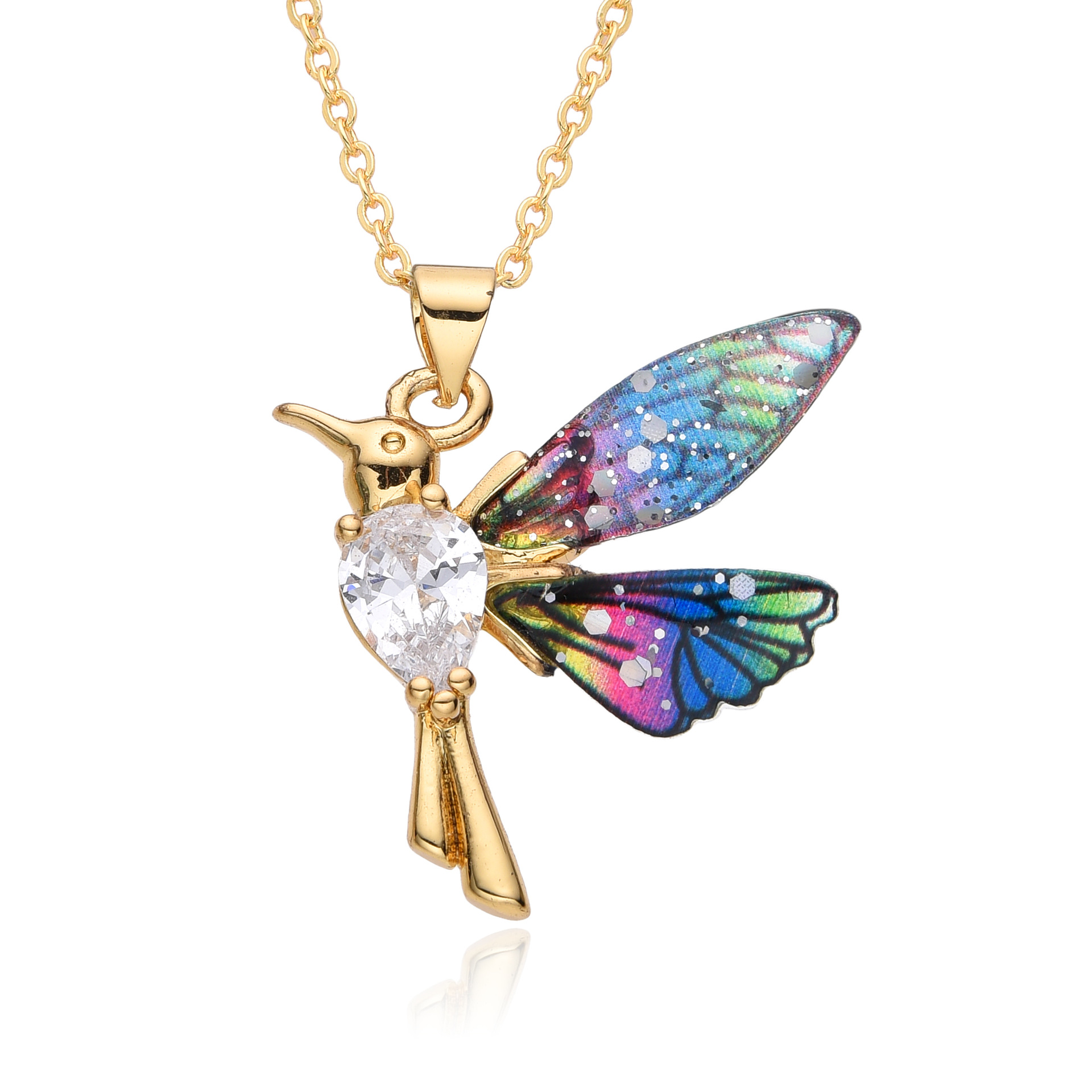 Wholesale Jewelry Sweet Simple Style Mermaid Hummingbird Copper Pendant Necklace 4