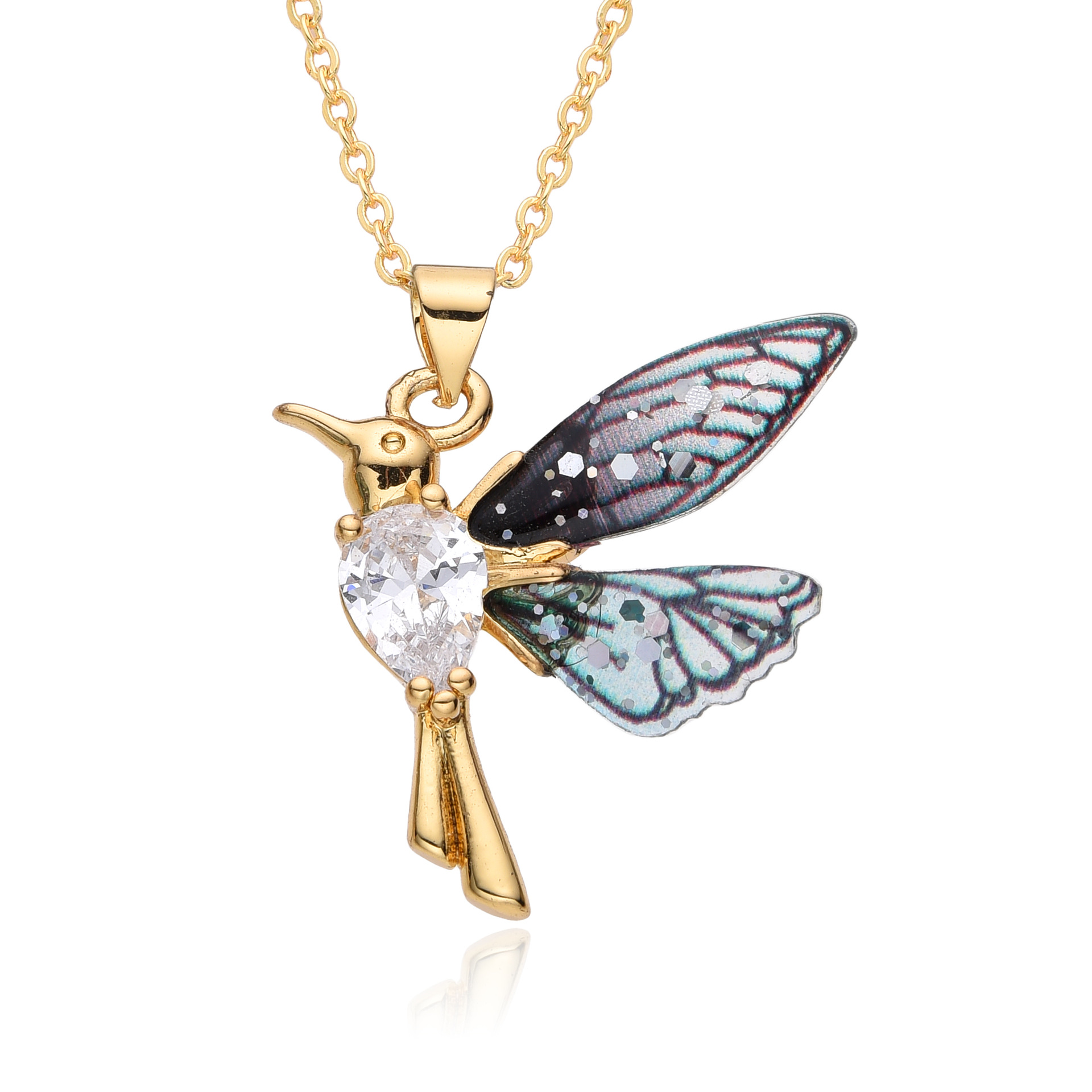 Wholesale Jewelry Sweet Simple Style Mermaid Hummingbird Copper Pendant Necklace 5