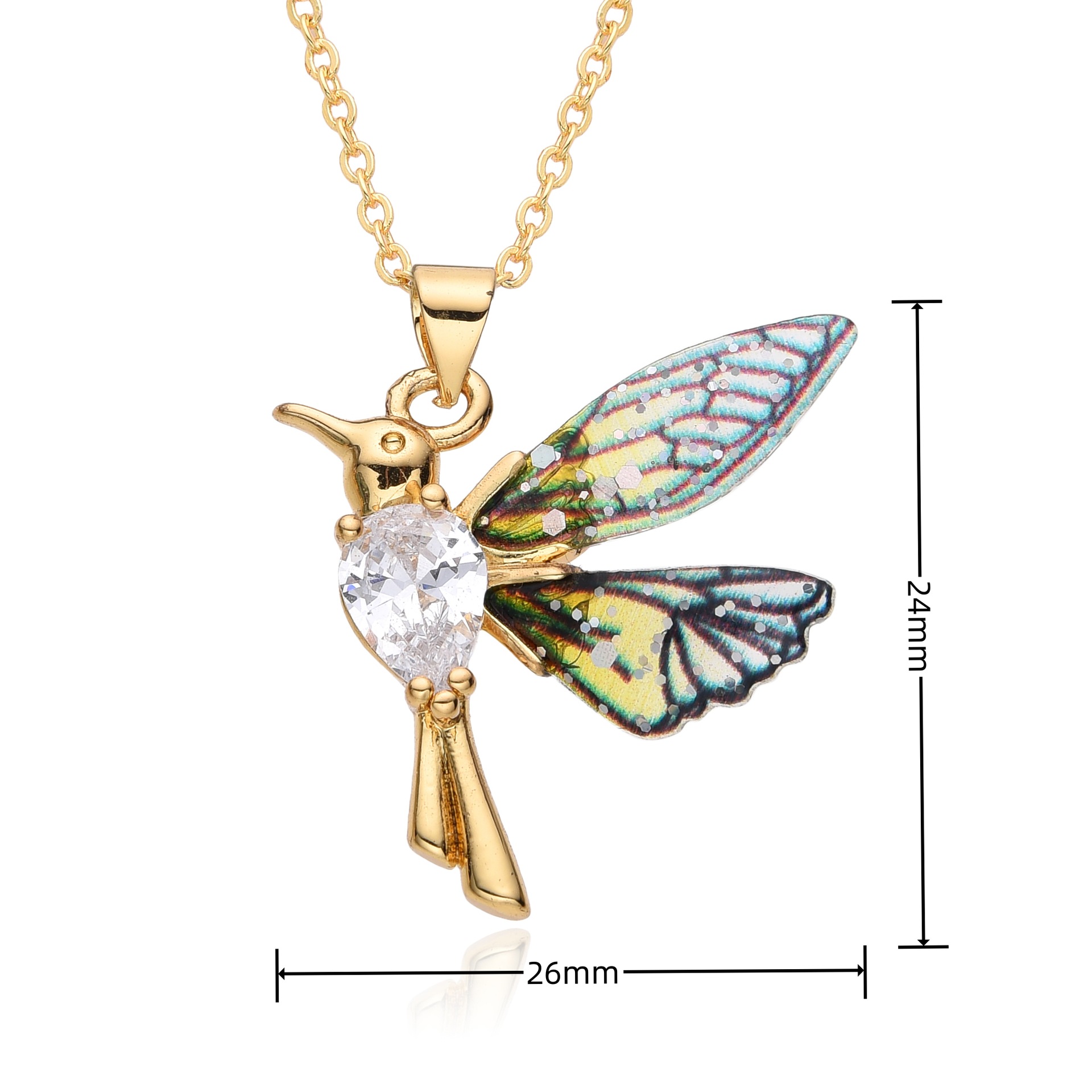 Wholesale Jewelry Sweet Simple Style Mermaid Hummingbird Copper Pendant Necklace 6
